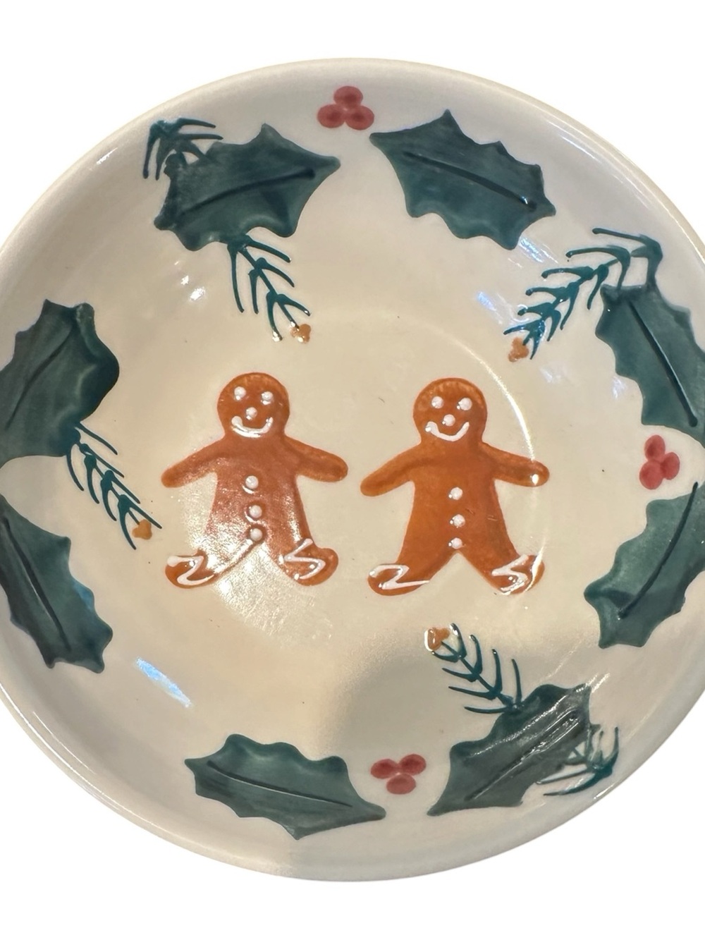 Holiday Gingerbread Ceramic Serving Bowl - Cream and Green
